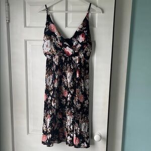 Esley Anthropologie Spaghetti Strap Black Pink Cream Flowy Floral Dress